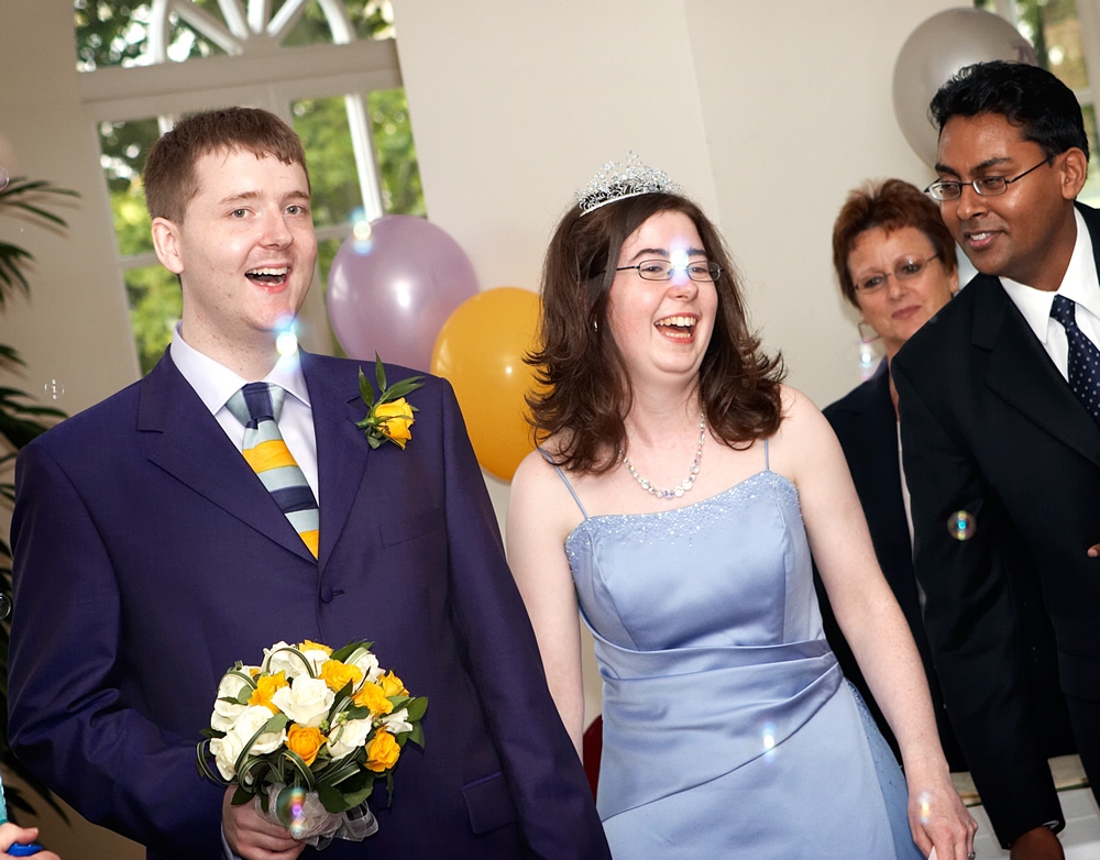 Paul and Edith on their way out of their wedding ceremony in London Zoo